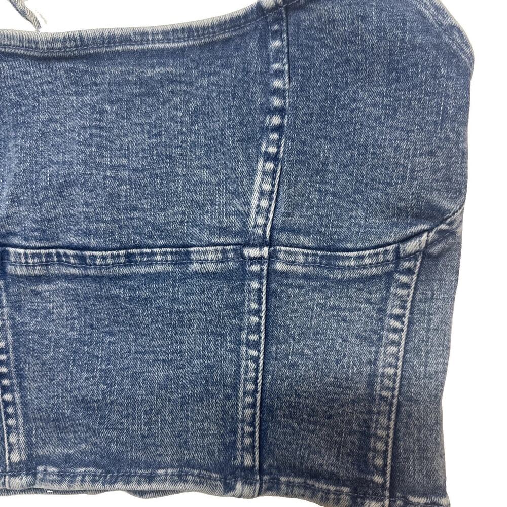 American Eagle Denim Crop Top Corset Style Stretchy Adjustable Womens Medium - Picture 3 of 5